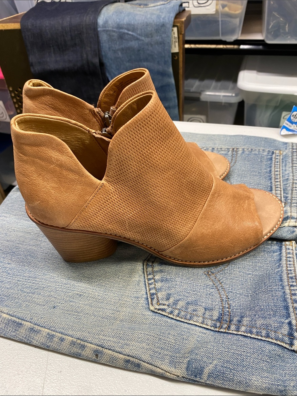 Sofft Cognac Tan Open-Toe Ankle Booties